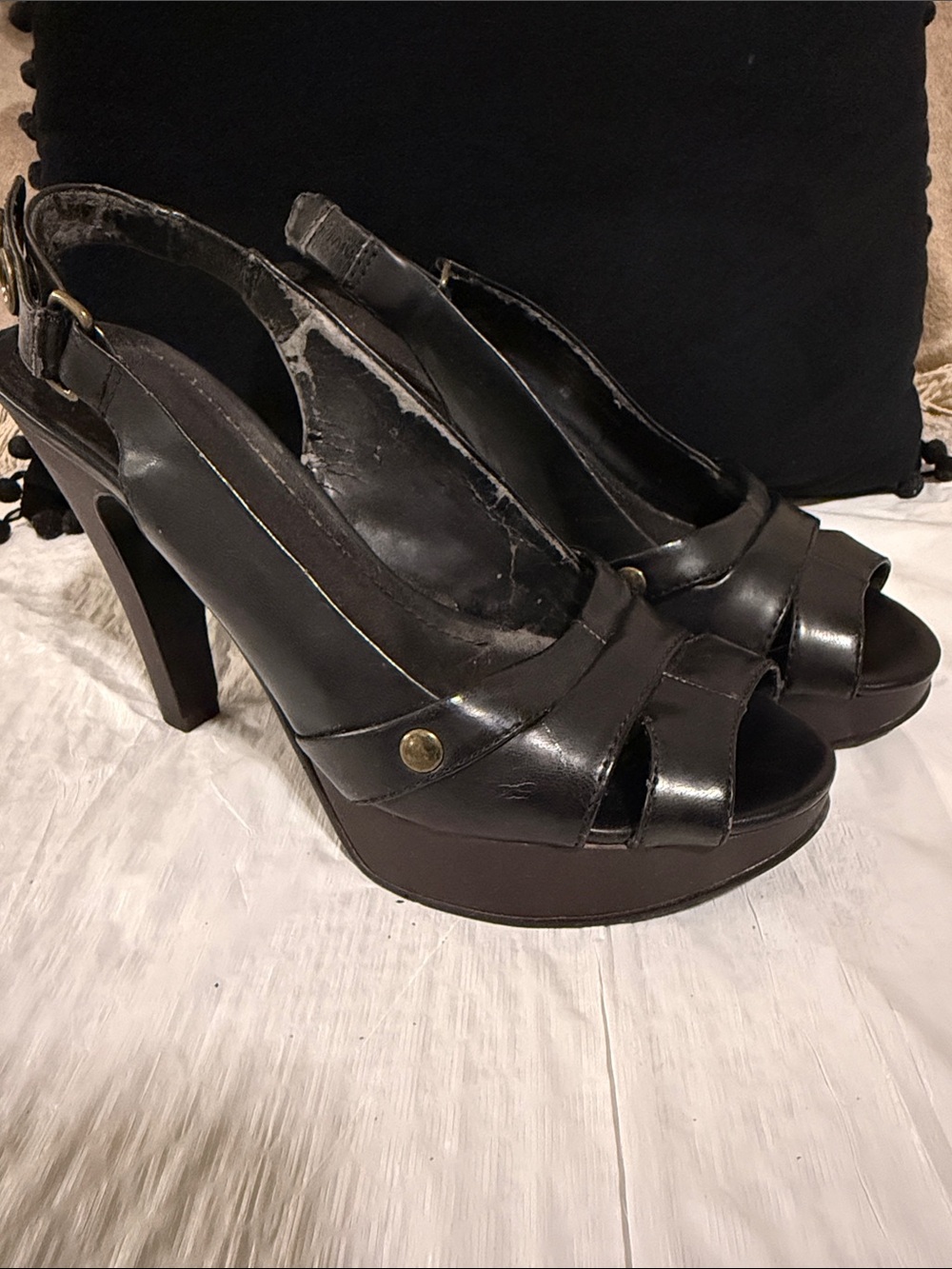 Nine West Black Platform Slingback Heels Sz 8M